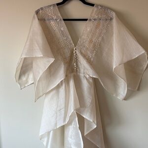 Cream Women's Lin-ay Blouse with Beautiful Embroidery and Buttons